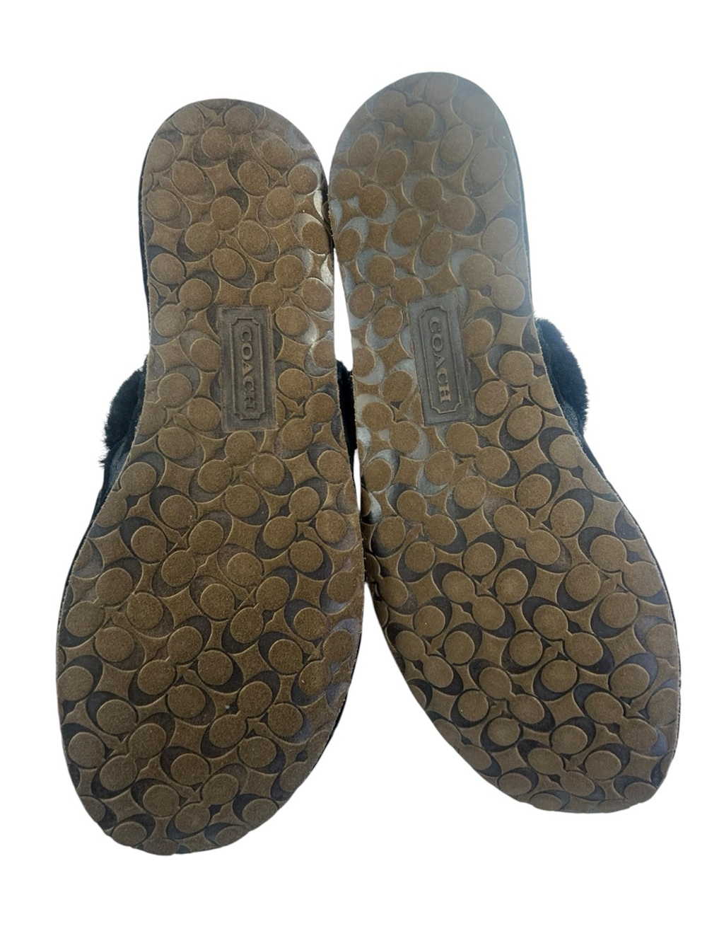 Vintage Coach Poppy Jayda Black Signature C Jacquard Fur Slippers Bows Y2K - Picture 4 of 7